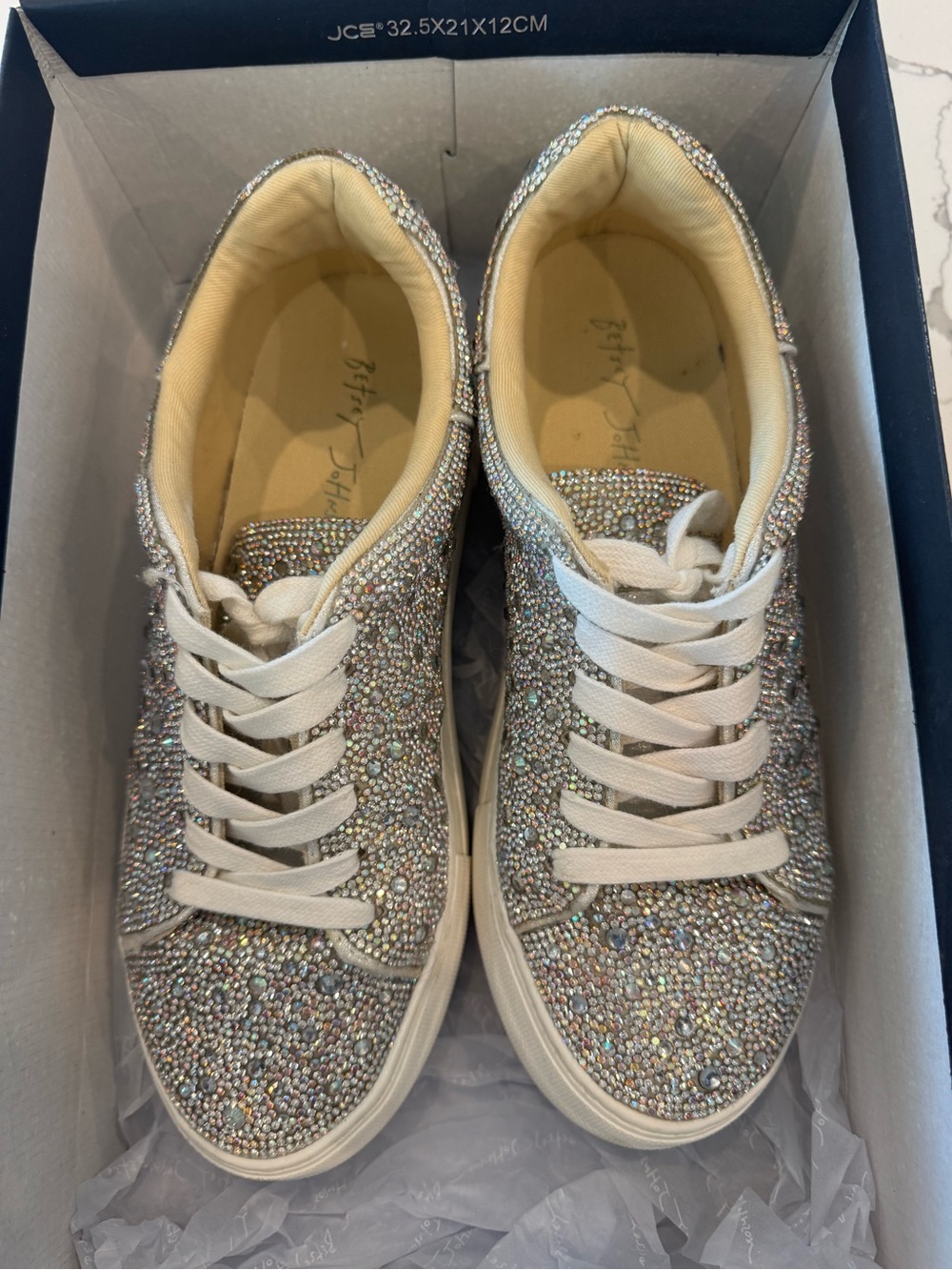 Betsey Johnson Iridescent Crystal-Embellished White Platform Sneakers - Picture 8 of 10